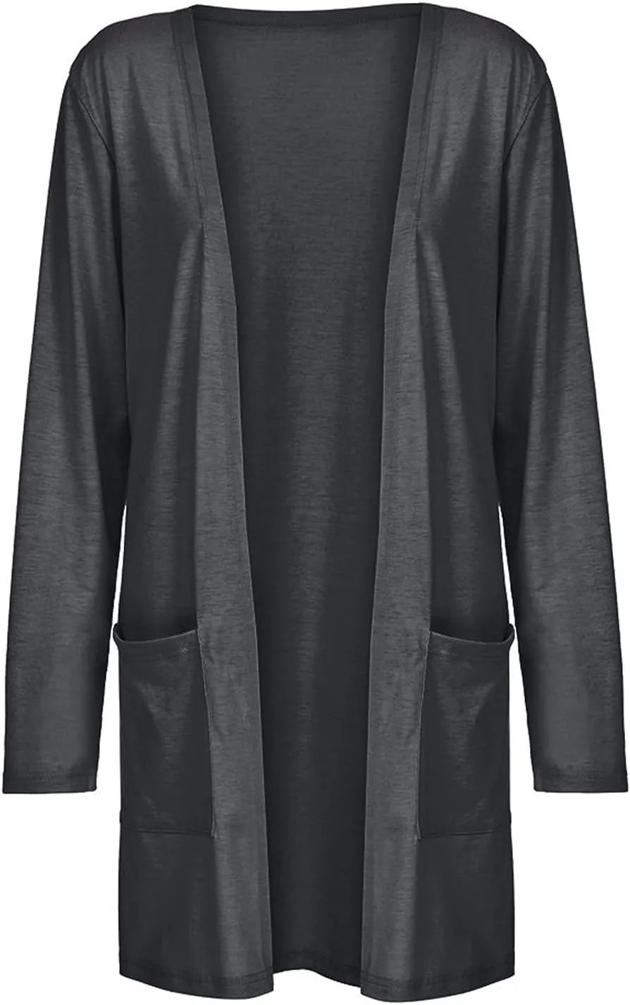 Womens Lightweight Summer Cardigan with Pockets Plus Size Long Sleeve Casual Comfy Thin Open Front Kimono Cardigans