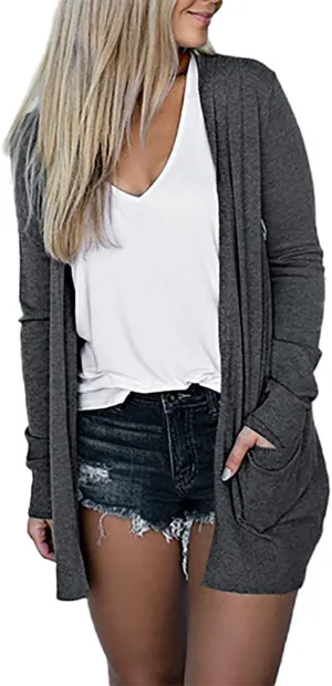 Womens Lightweight Summer Cardigan with Pockets Plus Size Long Sleeve Casual Comfy Thin Open Front Kimono Cardigans