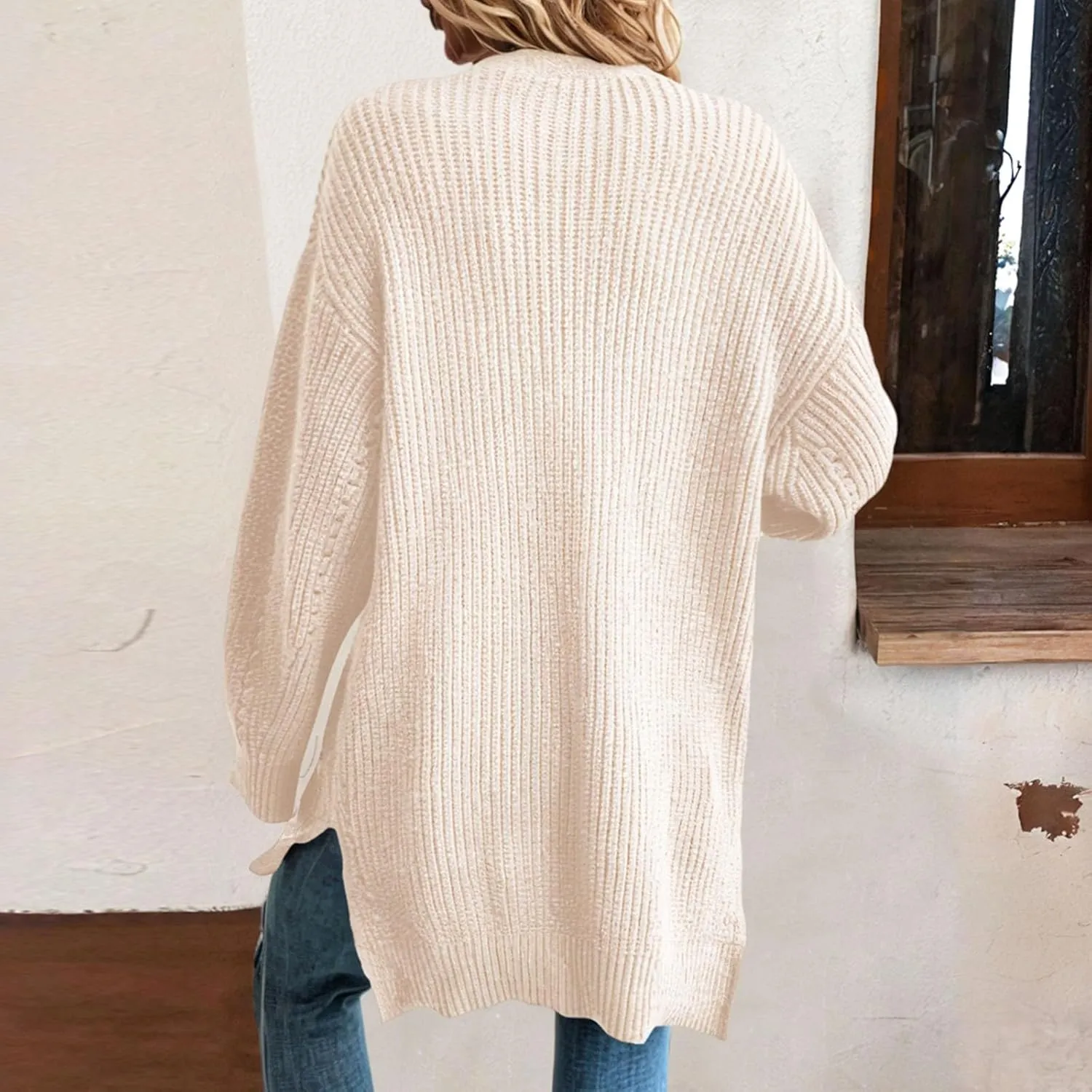 Women's Oversized Open Front Sweater Cardigan Casual Long Sleeve Knit Lightweight Outwear Fall Winter Solid Long Coat