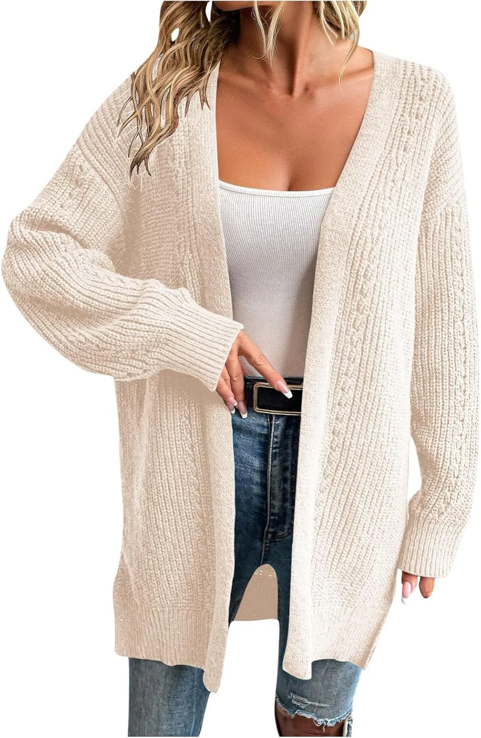 Women's Oversized Open Front Sweater Cardigan Casual Long Sleeve Knit Lightweight Outwear Fall Winter Solid Long Coat