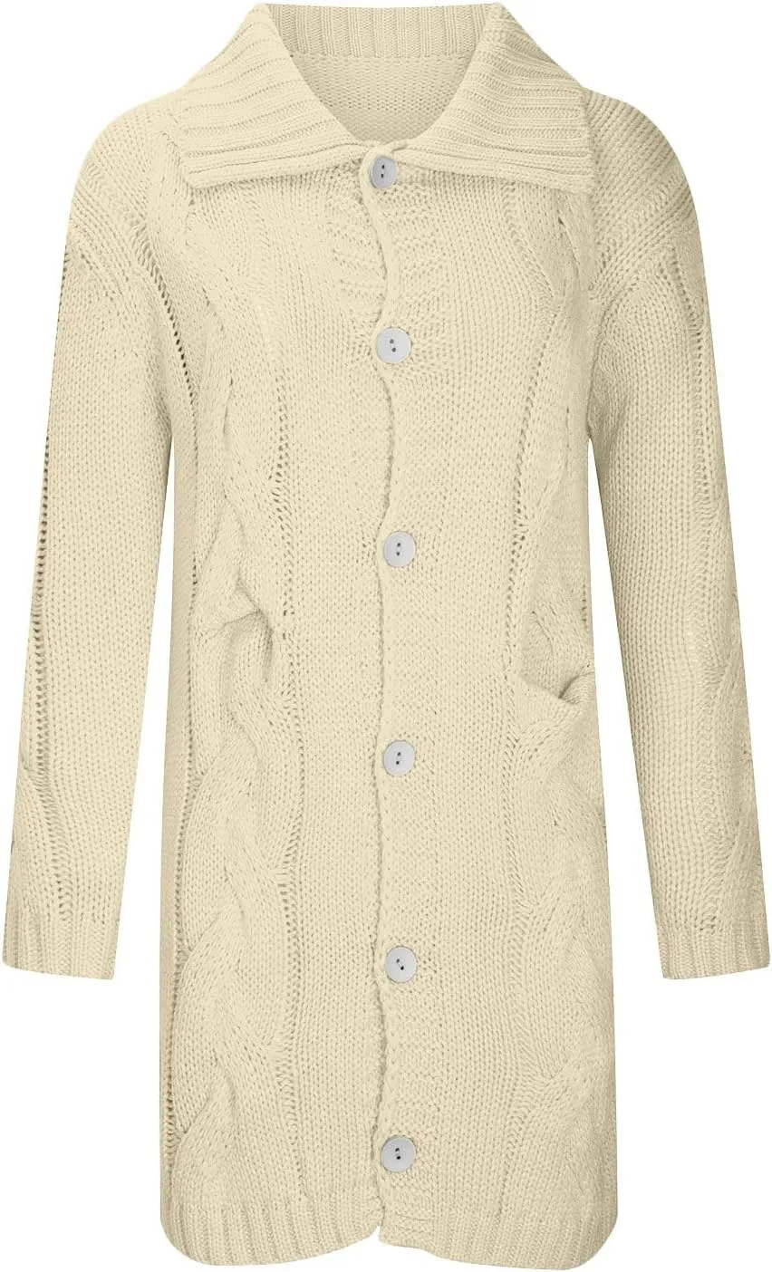 Women's Oversized Slouchy Cable Knit Chunky Open Front Sweater Coat with Pockets Fall Winter Outerwear Cardigan Jackets