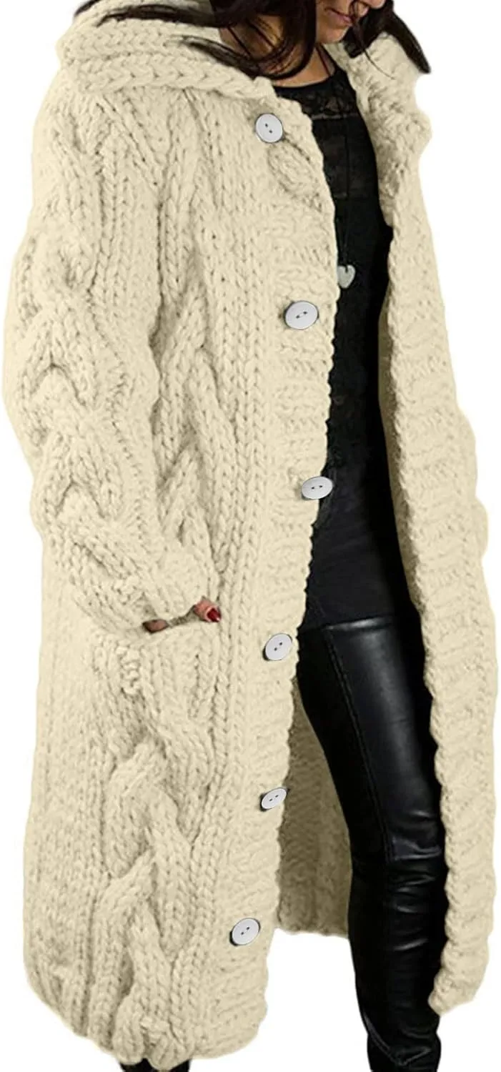 Women's Oversized Slouchy Cable Knit Chunky Open Front Sweater Coat with Pockets Fall Winter Outerwear Cardigan Jackets