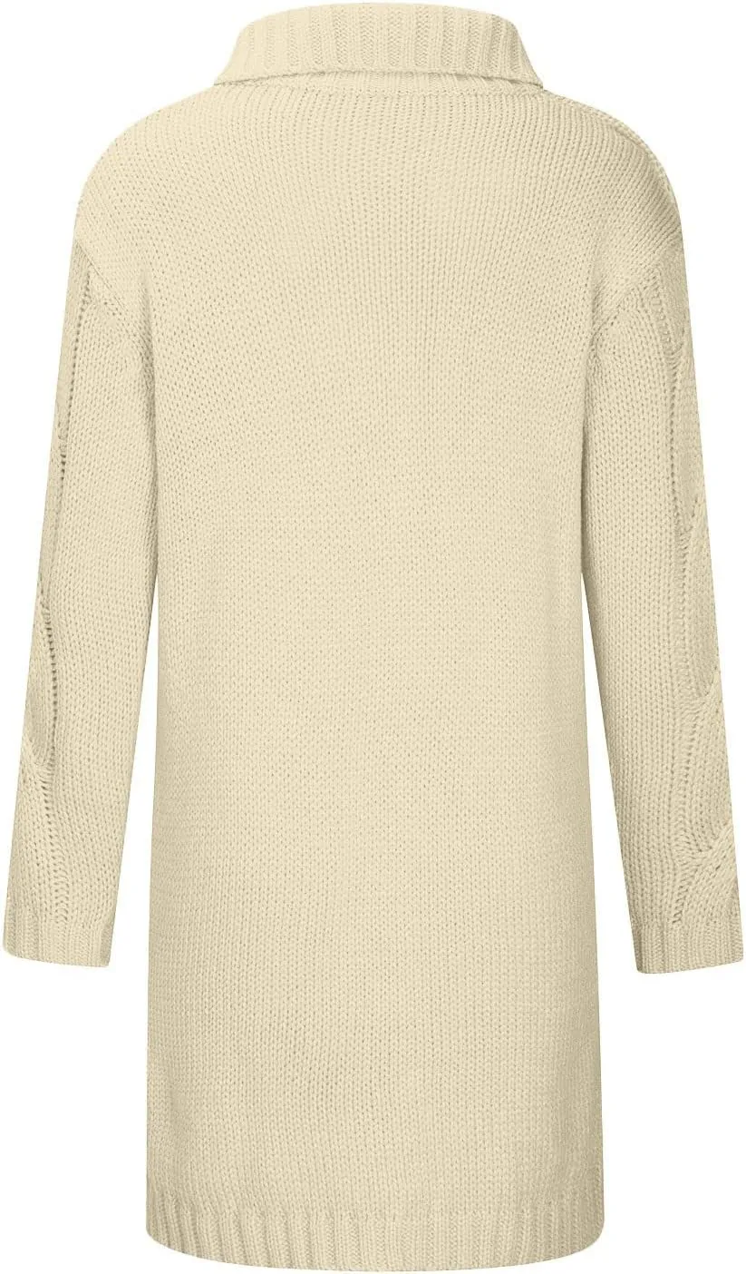 Women's Oversized Slouchy Cable Knit Chunky Open Front Sweater Coat with Pockets Fall Winter Outerwear Cardigan Jackets