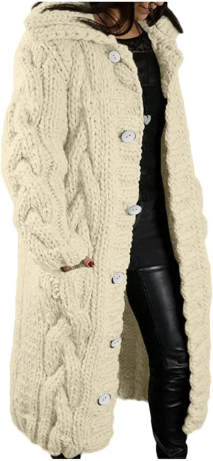 Women's Oversized Slouchy Cable Knit Chunky Open Front Sweater Coat with Pockets Fall Winter Outerwear Cardigan Jackets