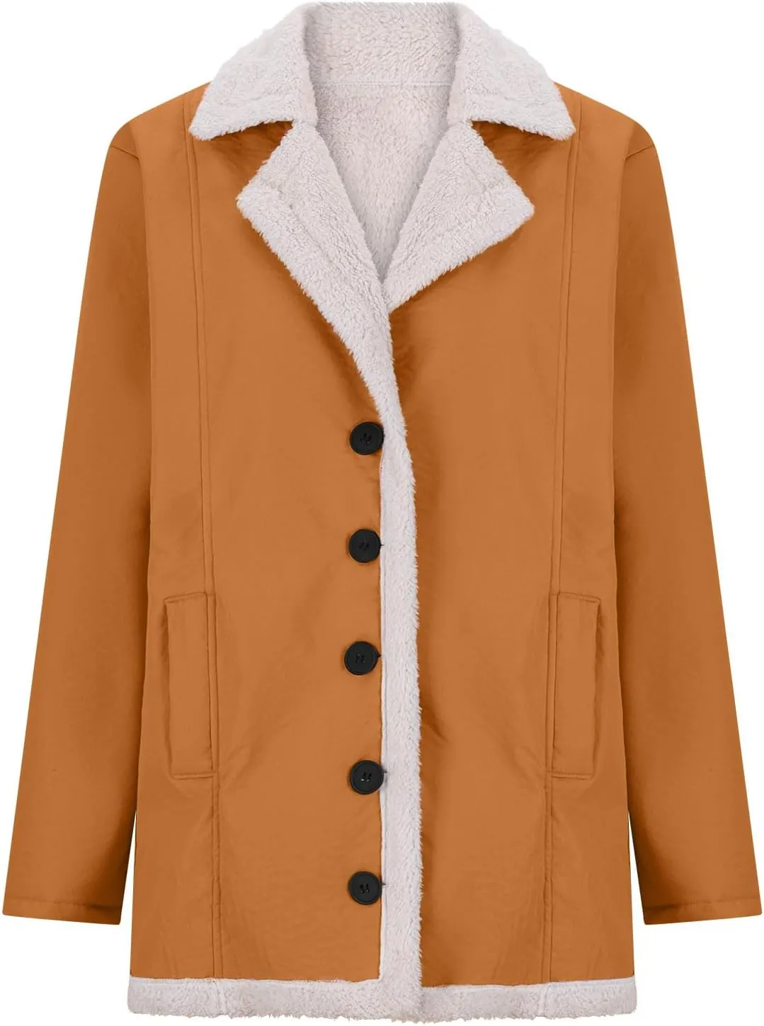 Womens Sherpa Lined Jacket Long Sleeve Button Down Fleece Fur Collar Coats Winter Warm Outerwear With Pockets