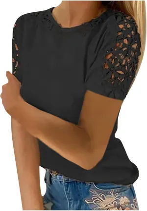 Womens Short Sleeve Lace Tops Under 10 Plus Size Trendy Casual Shirts Dressy Elegant Blouse Raglan Sleeve Tshirts