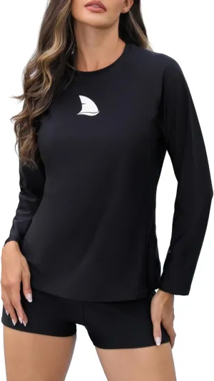 Womens Two Piece Long Sleeve Rash Guard Sets with Built in Bra Swim Shirts and Shorts UPF50  Swimsuit