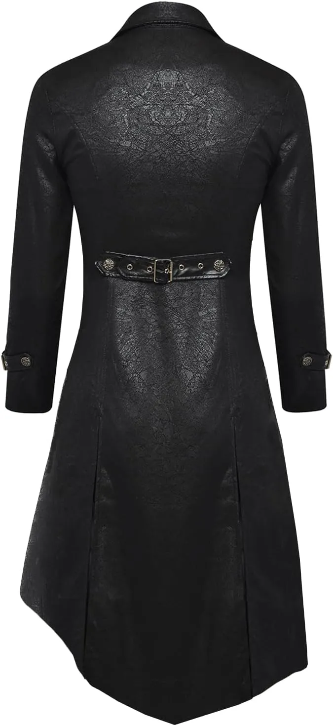 Women's Velvet Leather Jacket Gothic Steampunk Long Trench Coat Costume