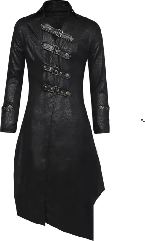 Women's Velvet Leather Jacket Gothic Steampunk Long Trench Coat Costume