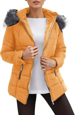 Women's Winter Down Coats Windproof Warm Waterproof Thicken Fashion Zip Up Puffer Jackets Parkas with Faux Fur Hood