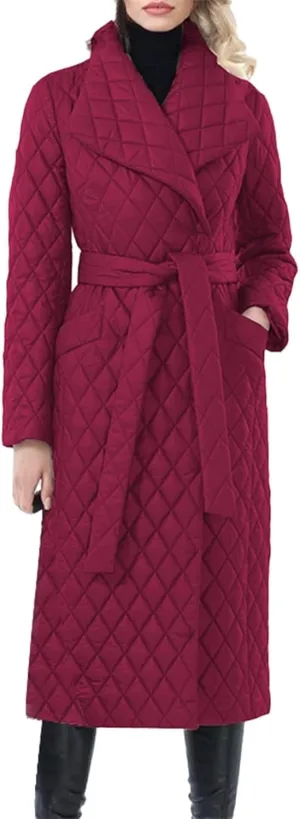 Womens Winter Elegant Solid Long Coat with Belt Long Sleeve Lapel Overcoat Lightweight Warm Slim Outwear Business Suits