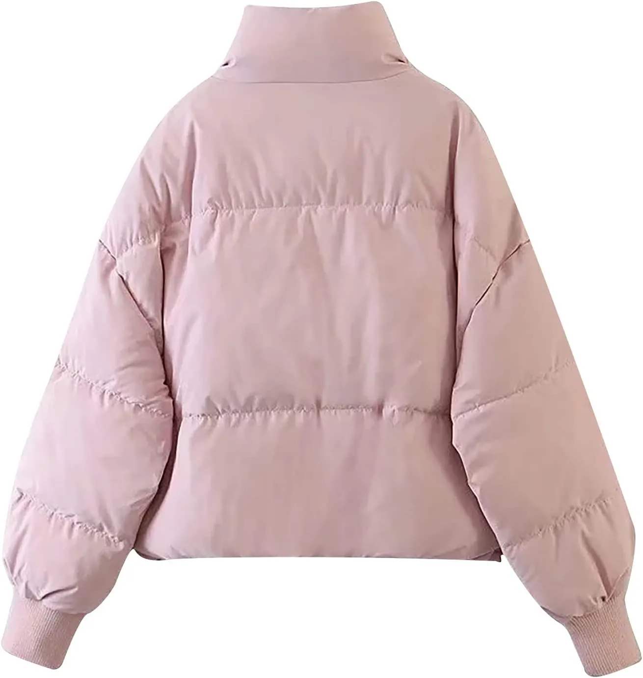 Women's Winter Short Puffer Down Jacket Coat Ladies Fashion Solid Long Sleeve Full Zipper Baggy Padded Outerwear