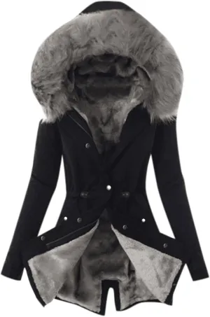 Womens Winter Thicken Puffer Coat Collar Long Sleeve Jacket Vintage Thicken Coat Jacket Warm Hooded fur Long Puffer