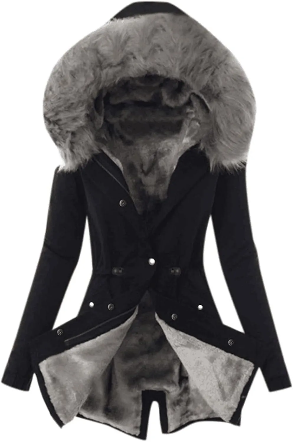 Womens Winter Thicken Puffer Coat Collar Long Sleeve Jacket Vintage Thicken Coat Jacket Warm Hooded fur Long Puffer