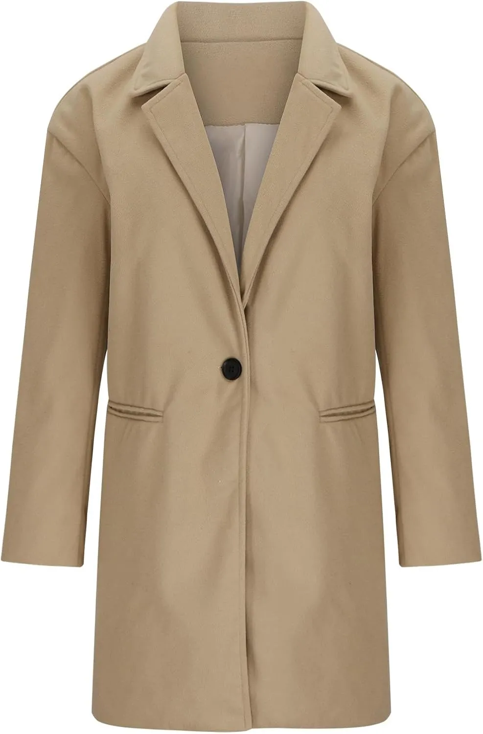 Womens Winter Wool Jacket Classic Casual Solid Notched Collar Buttons Pea Coat Elegant Warm Lightweight Trench Coats