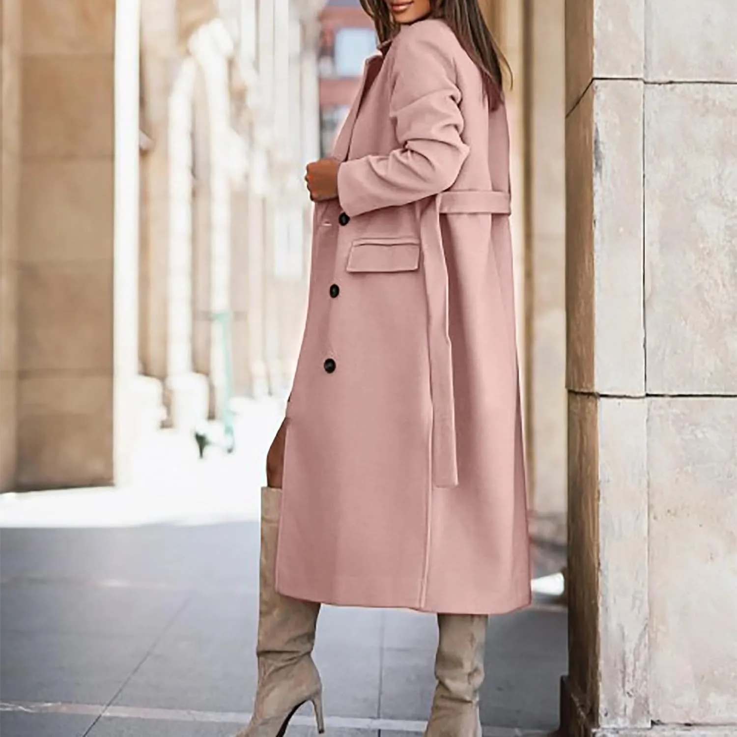 Women's Wool Blend Coat Oversized Long Coats Casual Winter Warm Double Breasted Pea Coat Jackets Outerwear with Belt