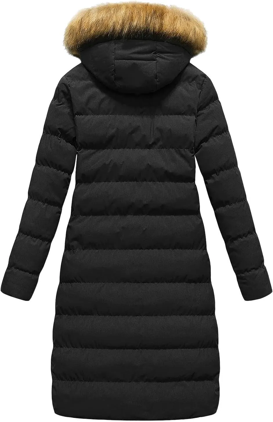 Womens Zip Up Long Sleeve Puffer Jacket Trendy Loose Hooded Knee Length Down Coat 2024 Winter Lightweight Warm Outwear
