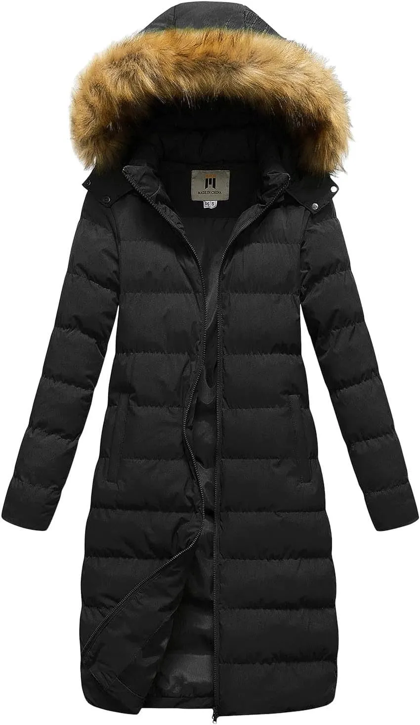 Womens Zip Up Long Sleeve Puffer Jacket Trendy Loose Hooded Knee Length Down Coat 2024 Winter Lightweight Warm Outwear