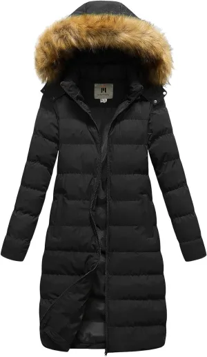 Womens Zip Up Long Sleeve Puffer Jacket Trendy Loose Hooded Knee Length Down Coat 2024 Winter Lightweight Warm Outwear