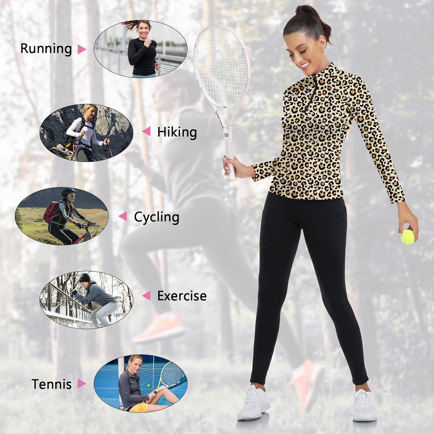 WOWENY Women's Long Sleeve Athletic Shirts Quarter Zip Pullover Collared T-Shirt Workout Print Tennis Top