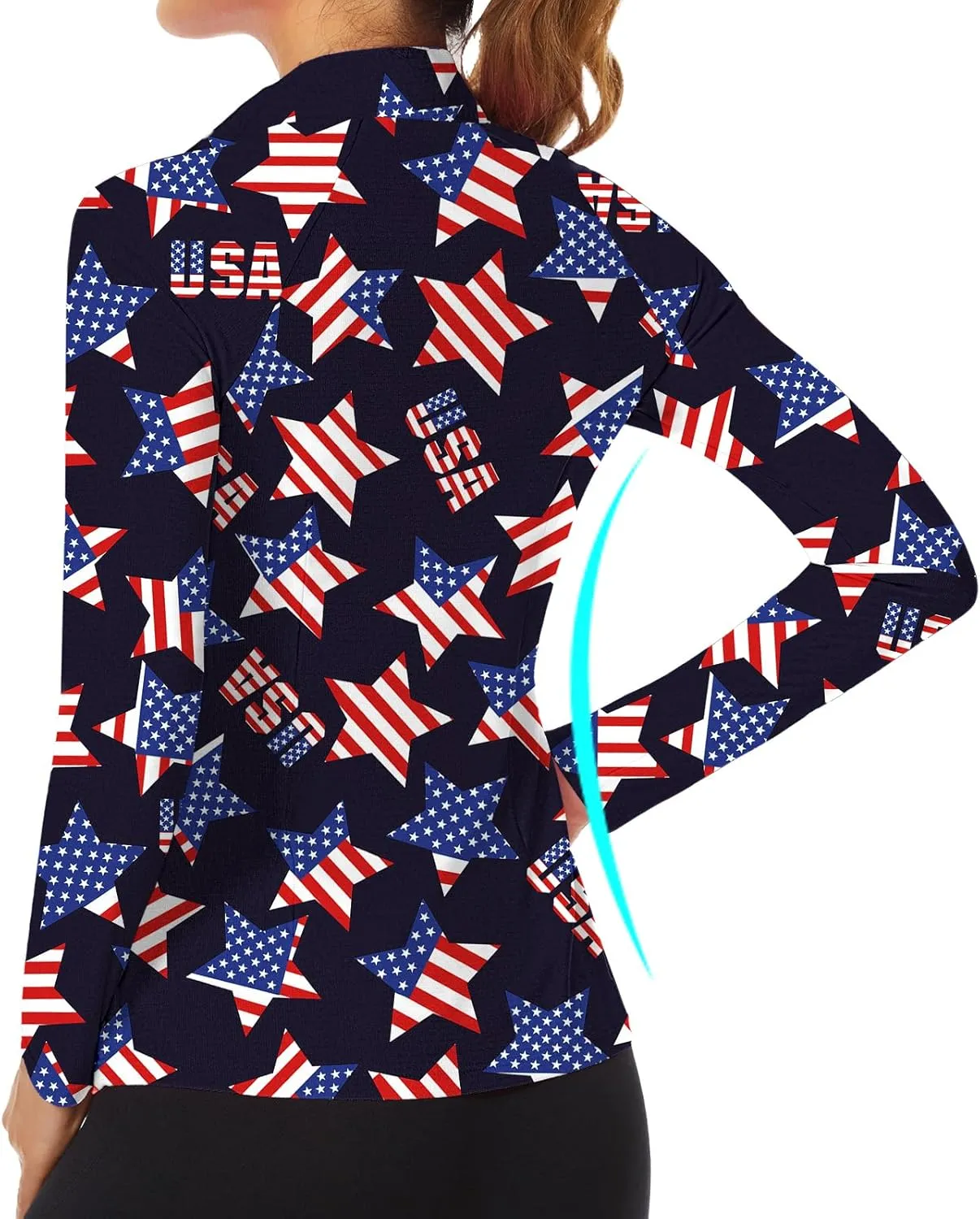 WOWENY Women's Long Sleeve Athletic Shirts Quarter Zip Pullover Collared T-Shirt Workout Print Tennis Top