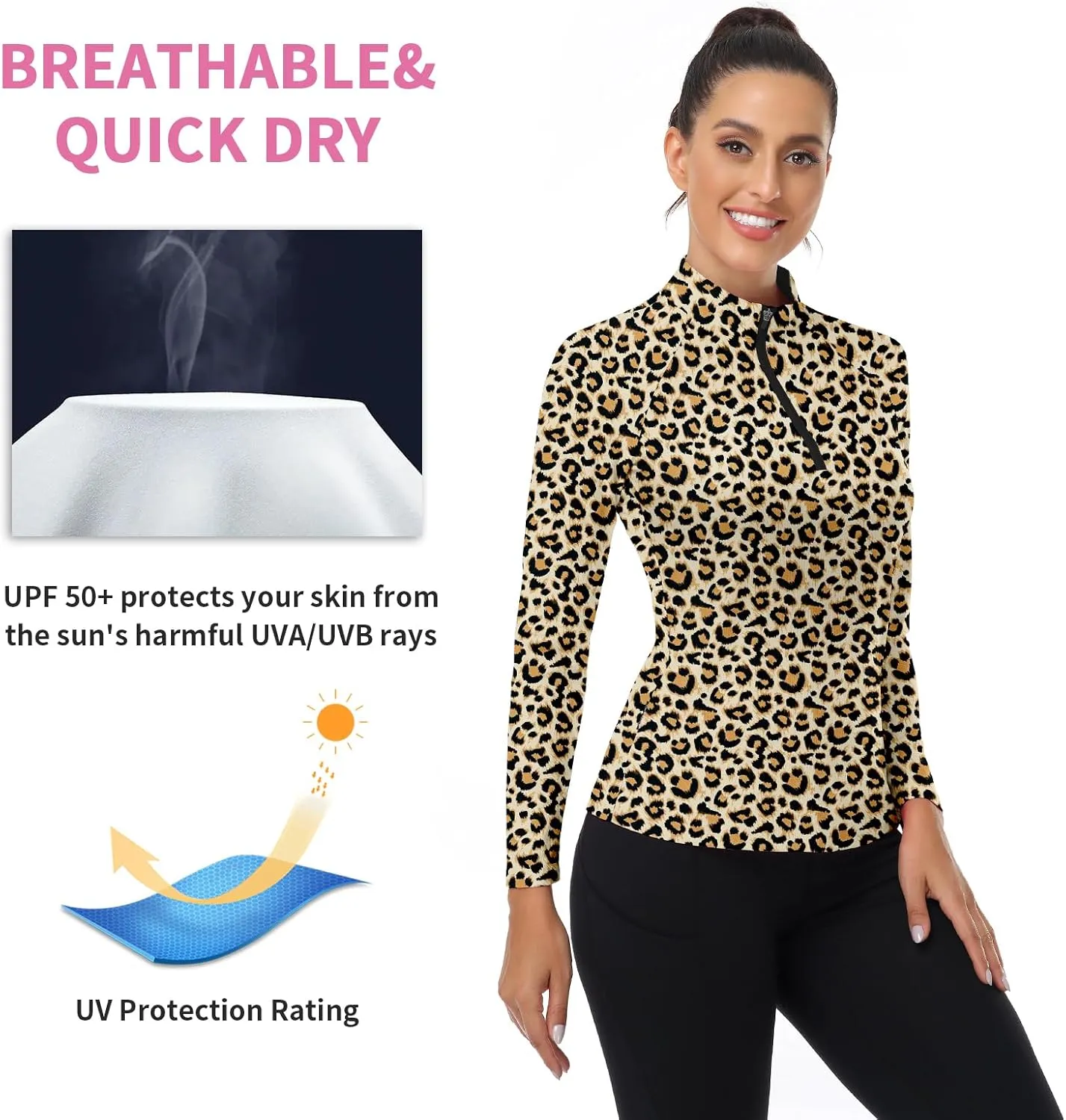 WOWENY Women's Long Sleeve Athletic Shirts Quarter Zip Pullover Collared T-Shirt Workout Print Tennis Top