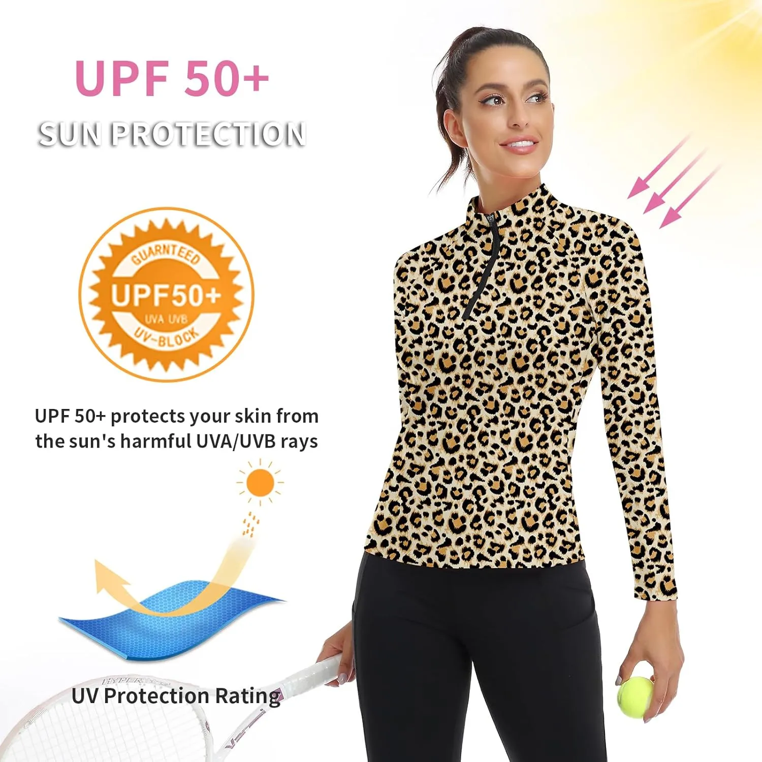 WOWENY Women's Long Sleeve Athletic Shirts Quarter Zip Pullover Collared T-Shirt Workout Print Tennis Top
