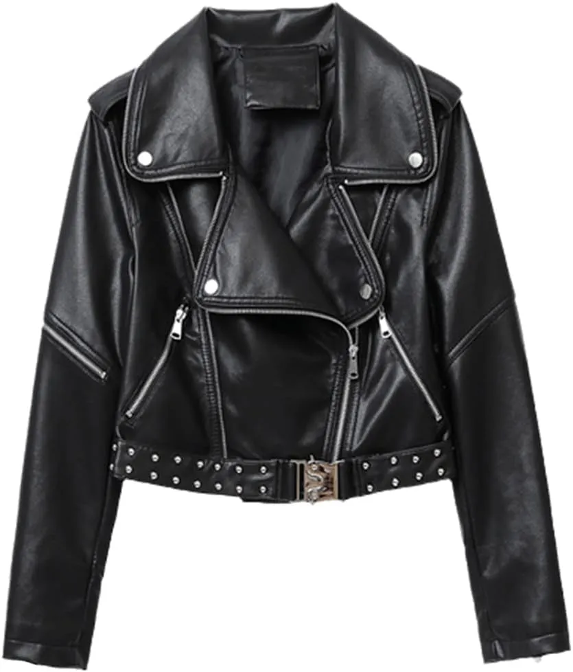 Wvapzxx Autumn Winter Women Biker Coat Soft Faux Leather Jacket Moto Jacket Punk Outwear Slim PU Basic Coats