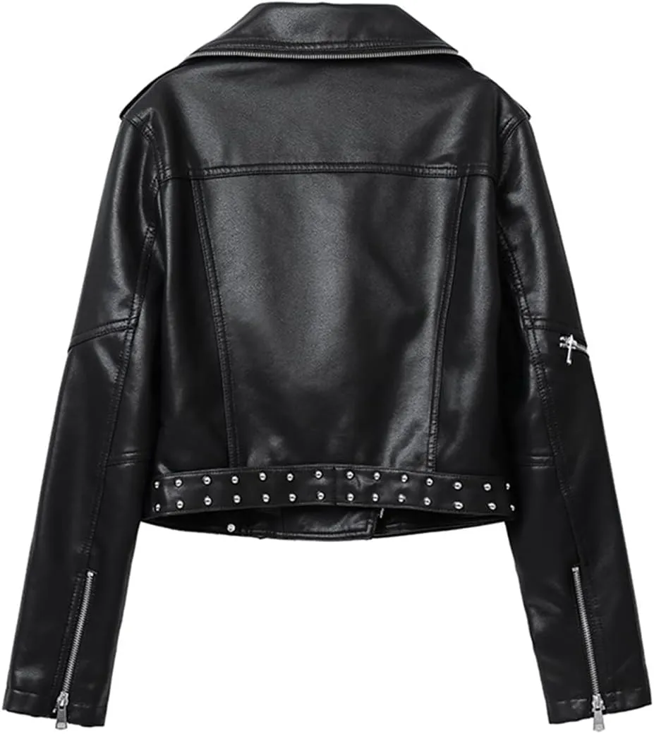 Wvapzxx Autumn Winter Women Biker Coat Soft Faux Leather Jacket Moto Jacket Punk Outwear Slim PU Basic Coats