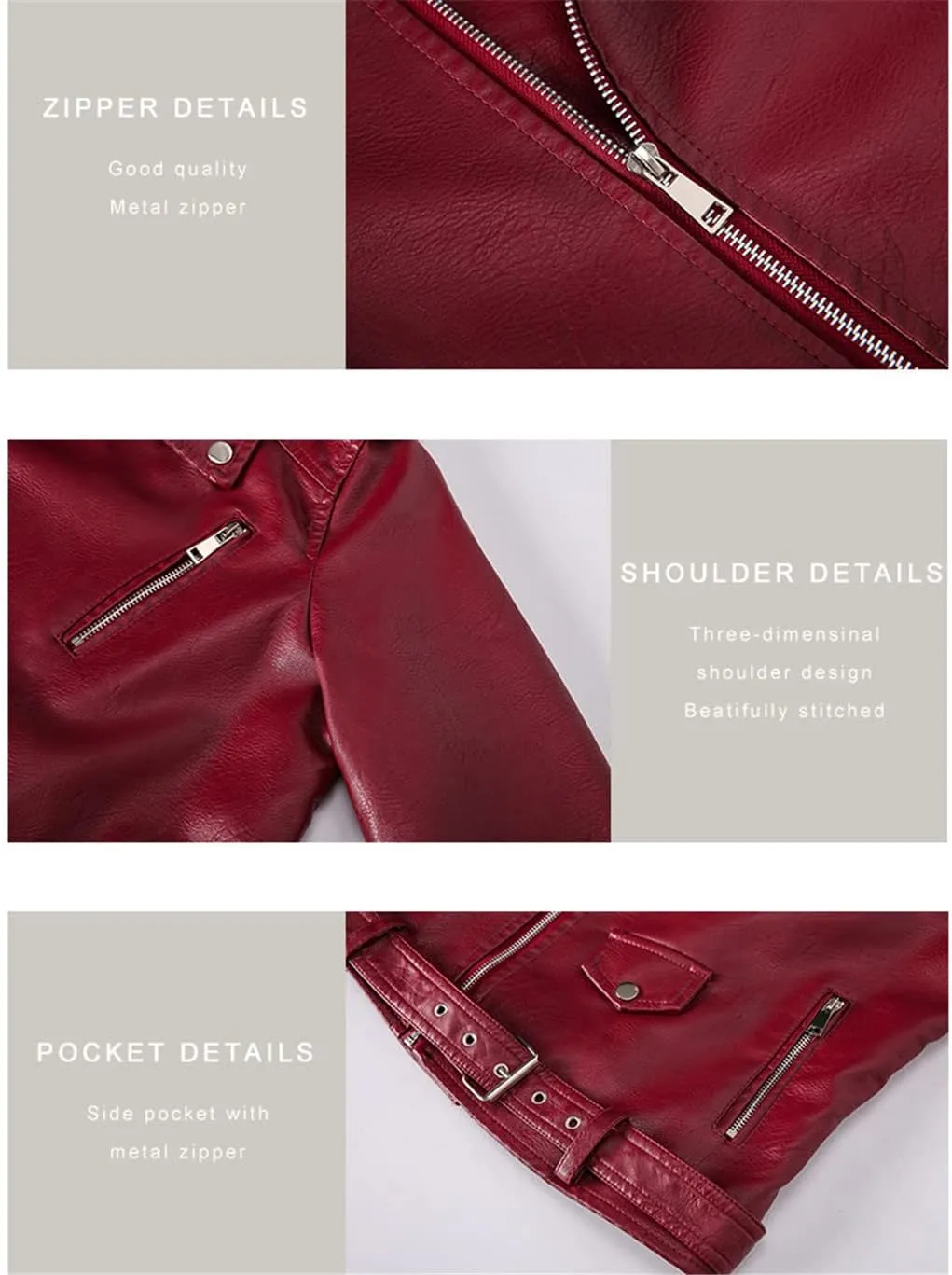 Wvapzxx Leather Jacket Women Autumn Coat Motorcycle Moto Biker Zipper Jacket Blue Black Khaki