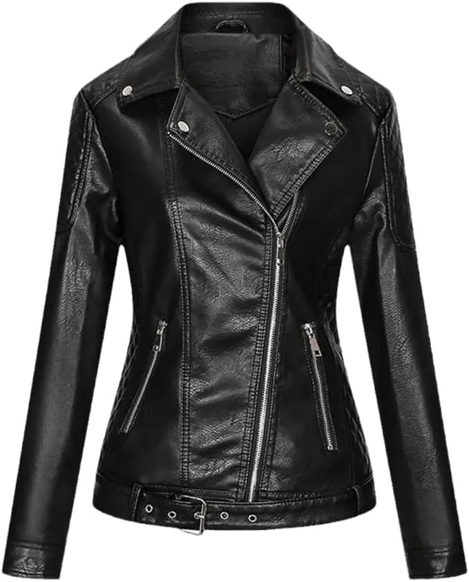 Wvapzxx Leather Jacket Women Spring Moto Biker Zipper Jacket Ladies Red Black Faux Leather Coat