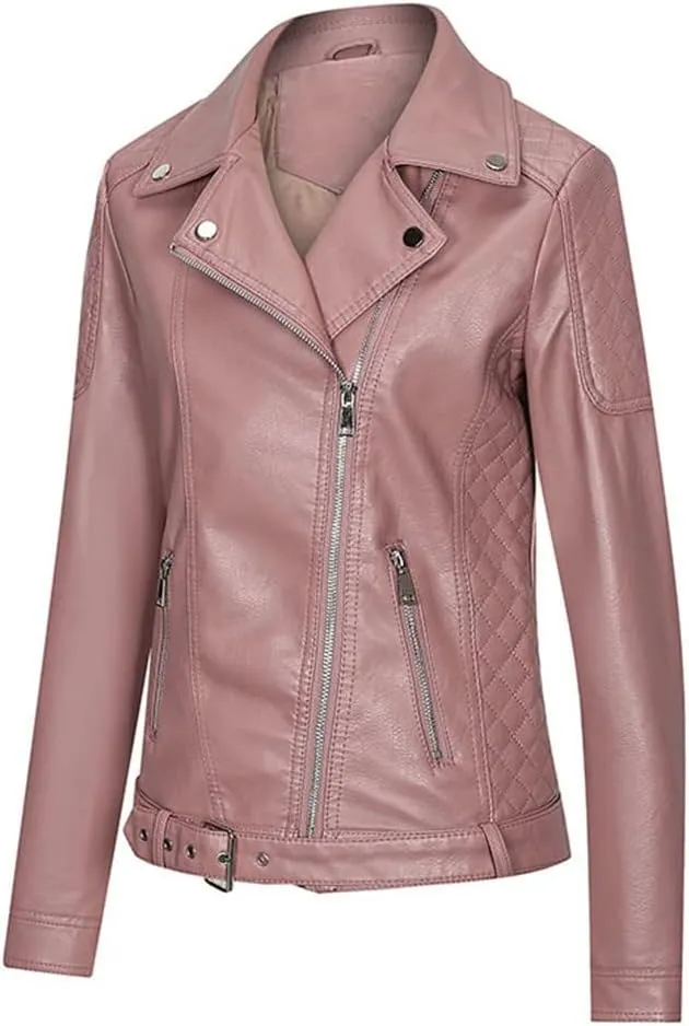 Wvapzxx Leather Jacket Women Spring Moto Biker Zipper Jacket Ladies Red Black Faux Leather Coat