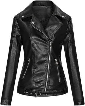 Wvapzxx Leather Jacket Women Spring Moto Biker Zipper Jacket Ladies Red Black Faux Leather Coat