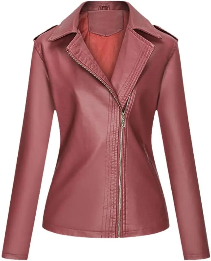 Wvapzxx Leather Jacket Women Spring Moto Biker Zipper Jacket Ladies Red Black Yellow Autumn Coat