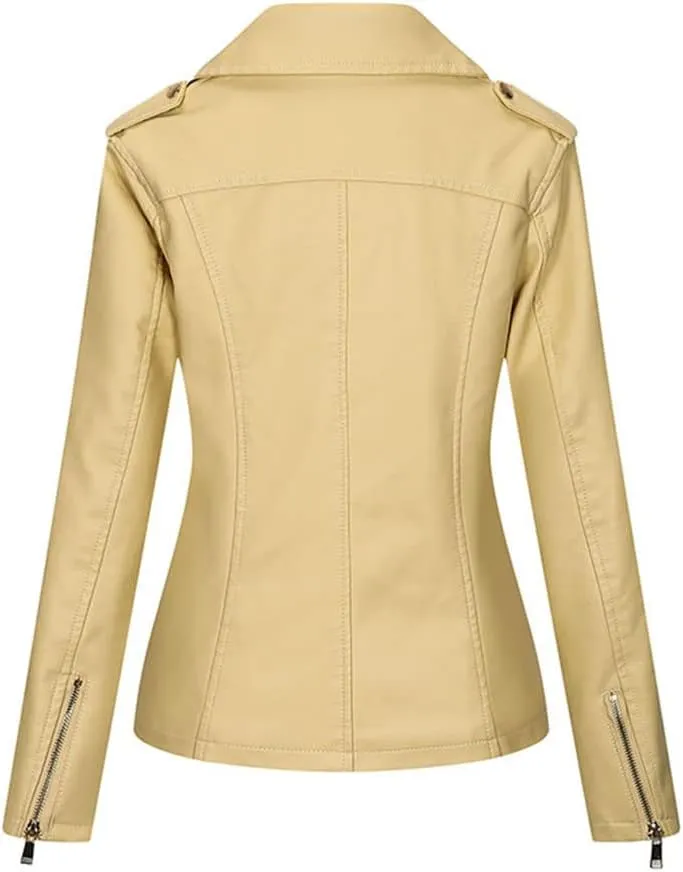 Wvapzxx Leather Jacket Women Spring Moto Biker Zipper Jacket Ladies Red Black Yellow Autumn Coat
