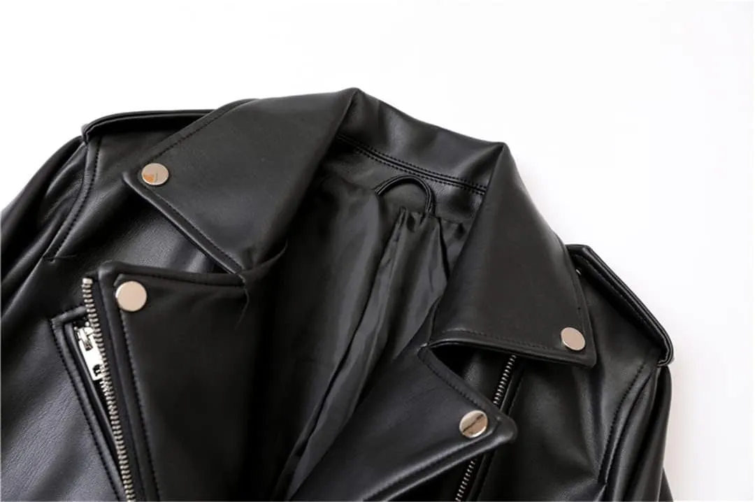 Wvapzxx Spring Autumn Moto Biker Faux Leather Jacket Women Streetweer Slim Coat Leather Outwear with Belt