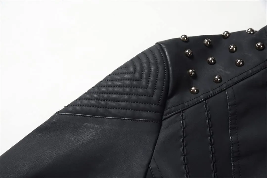 Wvapzxx Women's Leather Jacket Rivet Motorcycle Moto Biker Zipper Jacket Female Coat