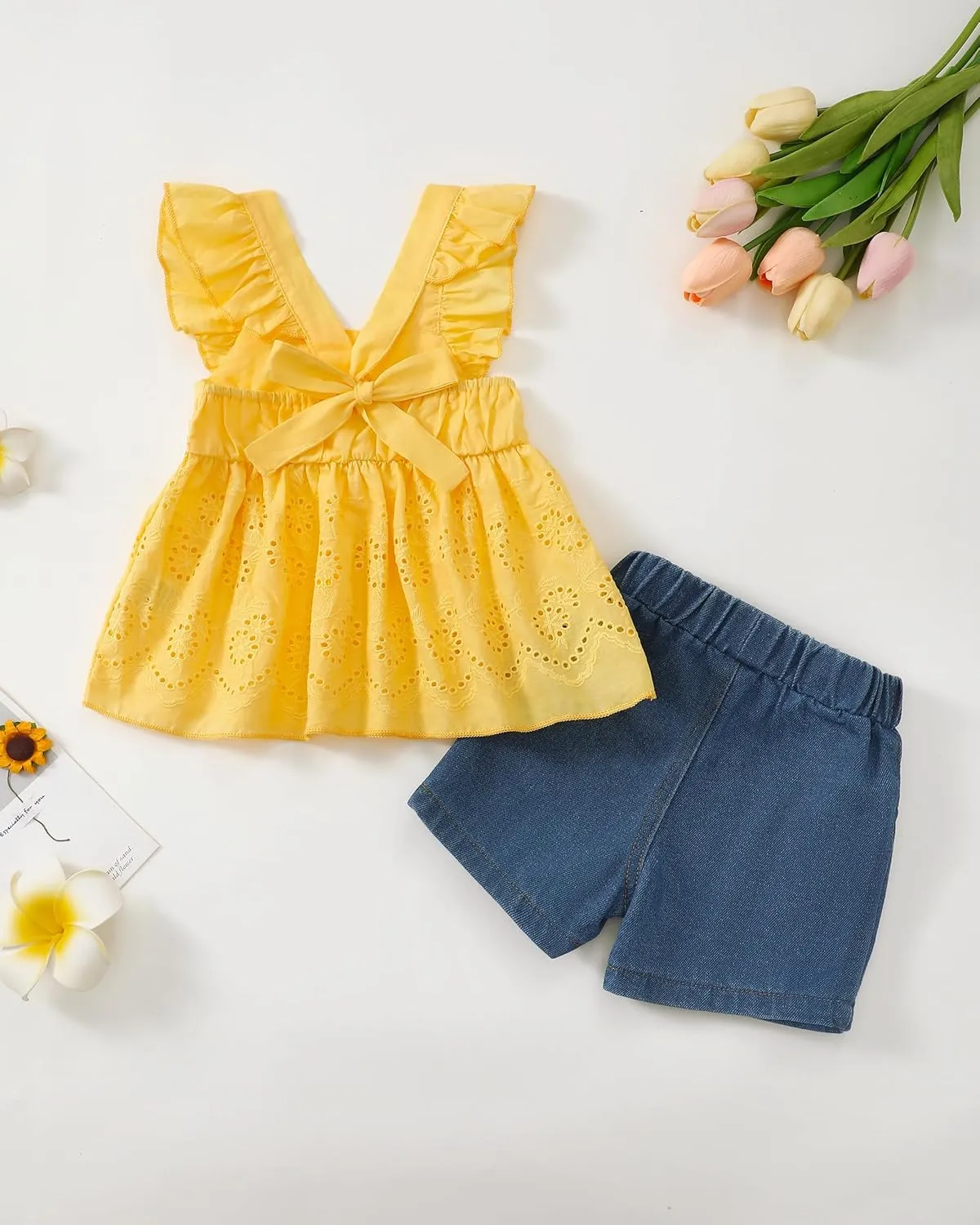 XUANHAO Baby Girl Clothes Toddler Girls Summer Outfits Infant Girls' Clothing Cute Ruffle Tops Daisy Shorts Sets 9M-3T