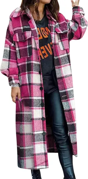 XUETON Women's Duster Trench Coat Casual Lightweight Thin Winter Wool Blend Warm Coat Cardigans Topcoat Outwear