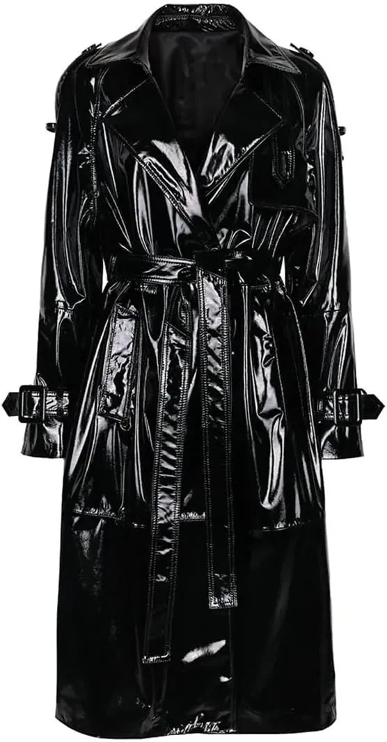 Zadaos Autumn Oversized Black Leather Trench Coat Women Outerwear