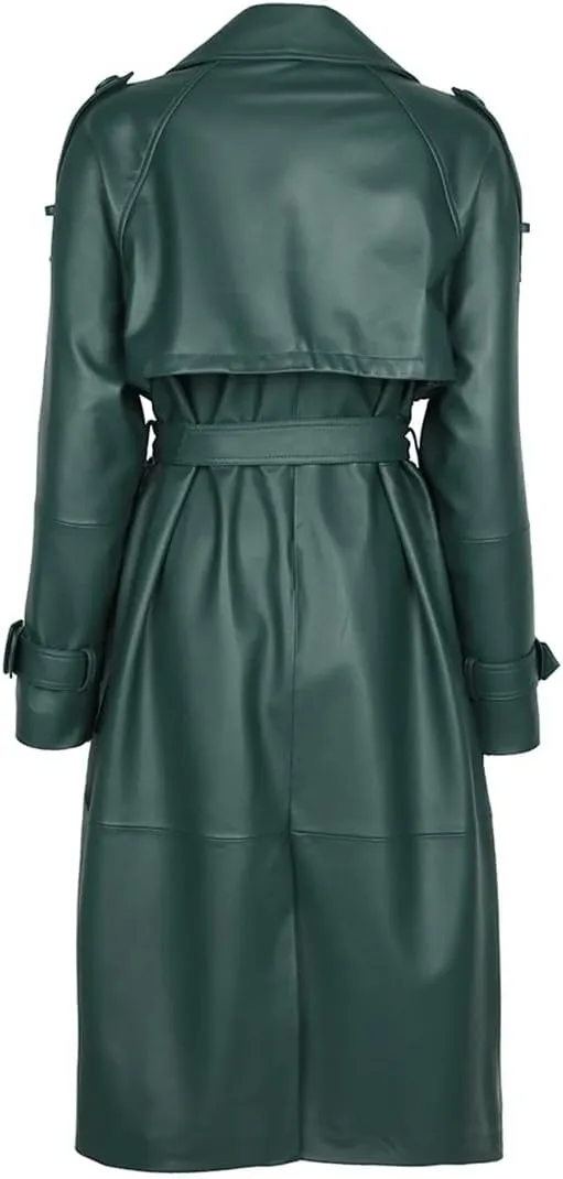 Zadaos Autumn Oversized Black Leather Trench Coat Women Outerwear