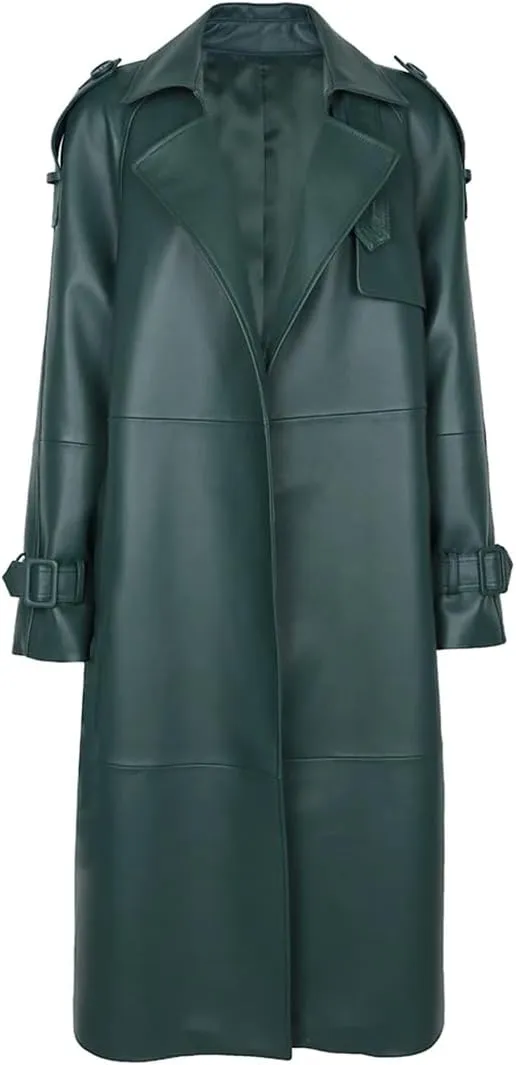 Zadaos Autumn Oversized Black Leather Trench Coat Women Outerwear