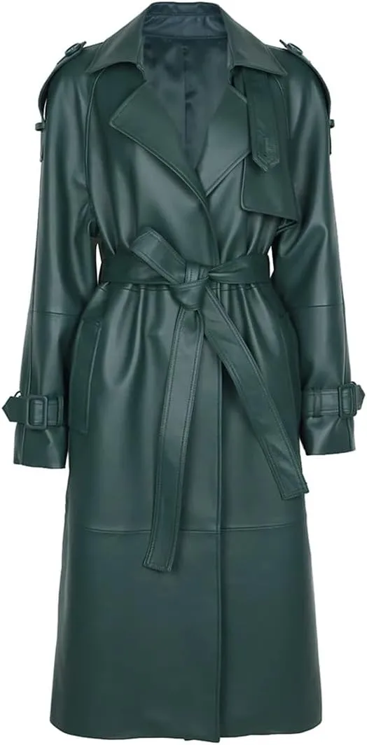 Zadaos Autumn Oversized Black Leather Trench Coat Women Outerwear