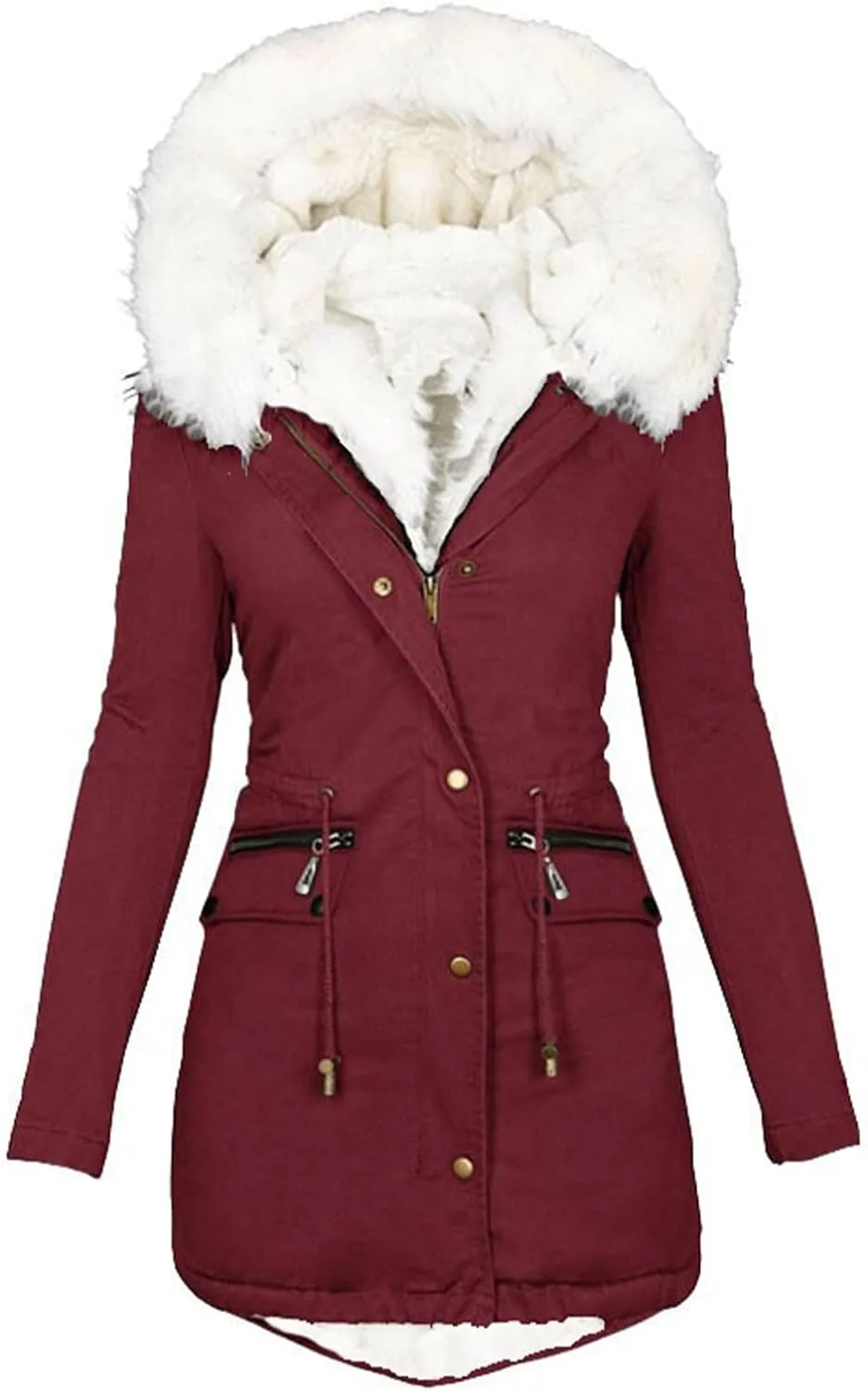 ZWRXW Winter Coats for Women Sherpa Fleece Lined Parkas Jackets Windproof Thickened Warm Overcoat Outerwear with Fur Hood
