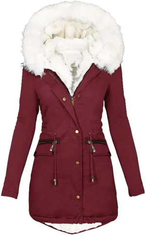 ZWRXW Winter Coats for Women Sherpa Fleece Lined Parkas Jackets Windproof Thickened Warm Overcoat Outerwear with Fur Hood