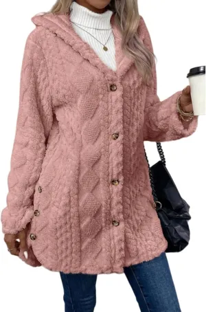 ZWRXW Women's Winter Warm Sweaters Coats Button Down Chunky Cable Knit Outerwear Open Front Long Sleeve Hooded Coatigan