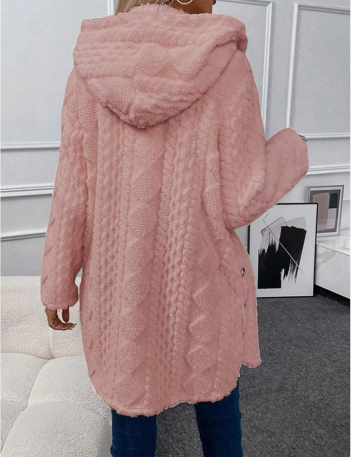 ZWRXW Women's Winter Warm Sweaters Coats Button Down Chunky Cable Knit Outerwear Open Front Long Sleeve Hooded Coatigan